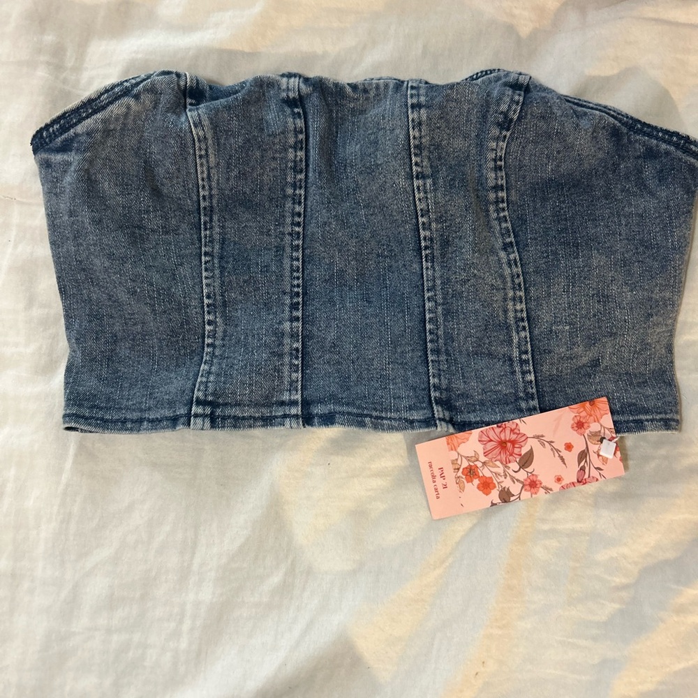 SHEIN Blue Denim Strapless Top